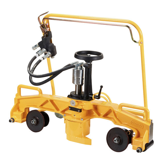 Stanley PG10 hydraulic rail profile grinder with adjustable flanged wheels for post-weld rail surface grinding