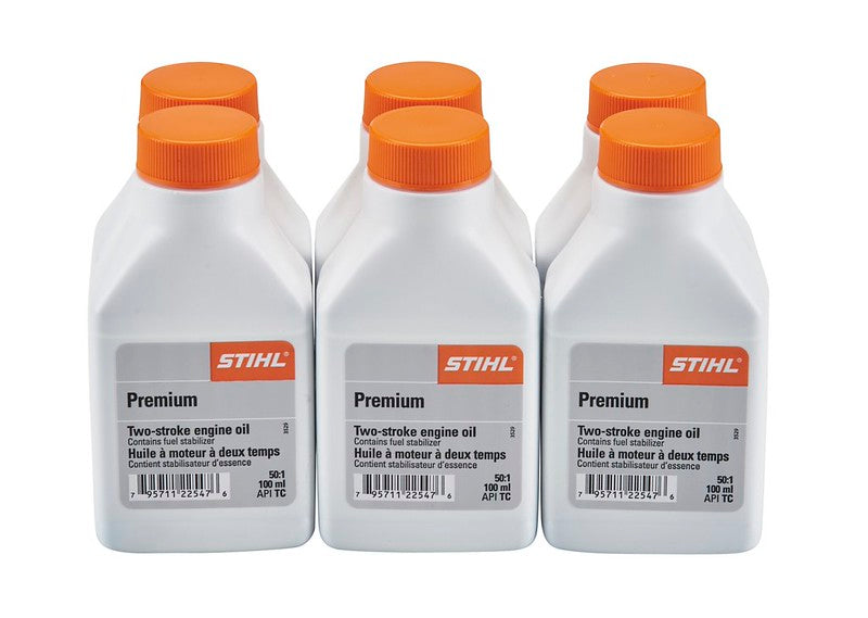 Botellas de 100 ml de aceite mezclado para motores de dos tiempos STIHL - paquete de seis