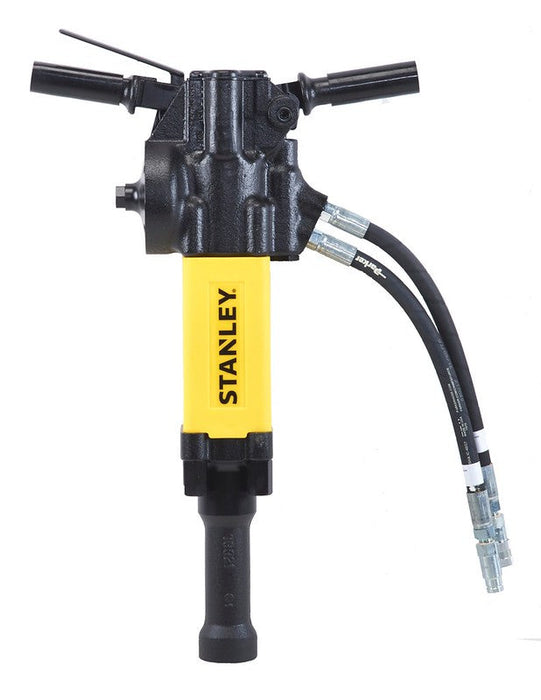 Perfil lateral del martillo hidráulico Stanley SD67, en el que se aprecian el cabezal y el mango; modelo de longitud estándar. 