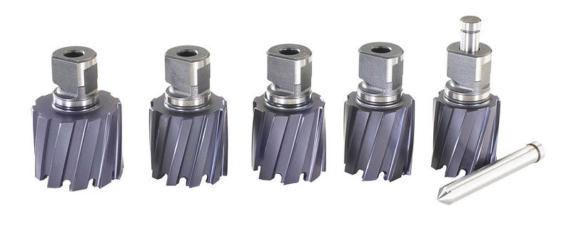 Trak-Star black twister bits in 3/4-inch through 1-11/16-inch diameters for rail drilling machines.