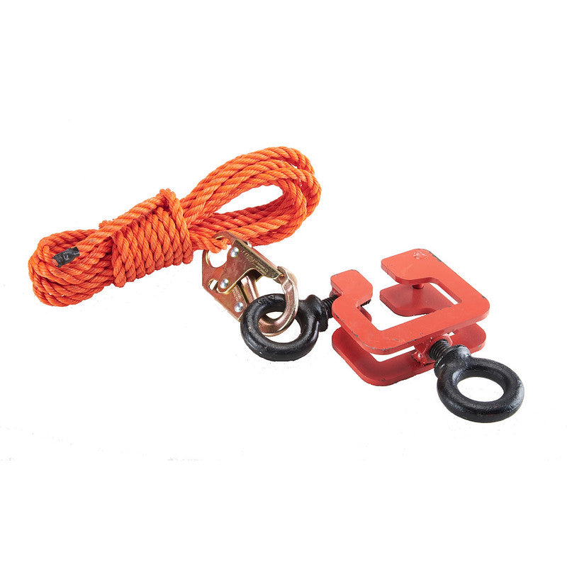 Rail tether clamp for safely guiding and controlling rails during off-loading operations