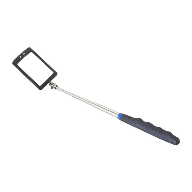 Telescopic LED inspection mirror for inspecting welds on the underside of railway rail