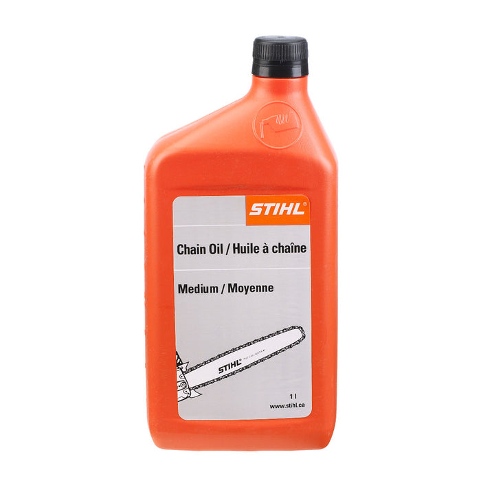 Aceite para barras y cadenas STIHL de 1 litro, formulado para reducir la fricción y proteger las barras de las motosierras.