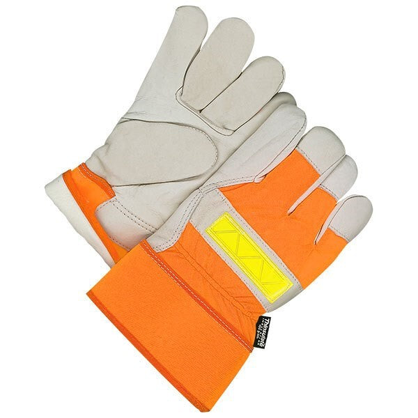 Hi-visibility insulated winter work gloves for cold weather railway MOW operations