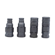 Hydraulic quick-connect fittings for railway power pack and tool connections.
