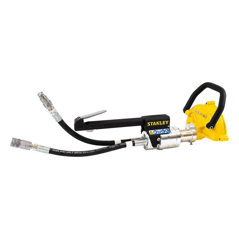 Stanley HGL80 hydraulic horizontal grinder for surface touch-up of welds and deburring using 8-inch wheels on railway track