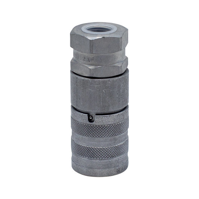 Hydraulic quick-connect fittings for railway power pack and tool connections.