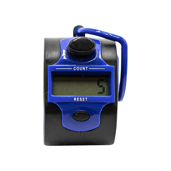 Digital Tally counter showing push-button actuator and index finger ring detail