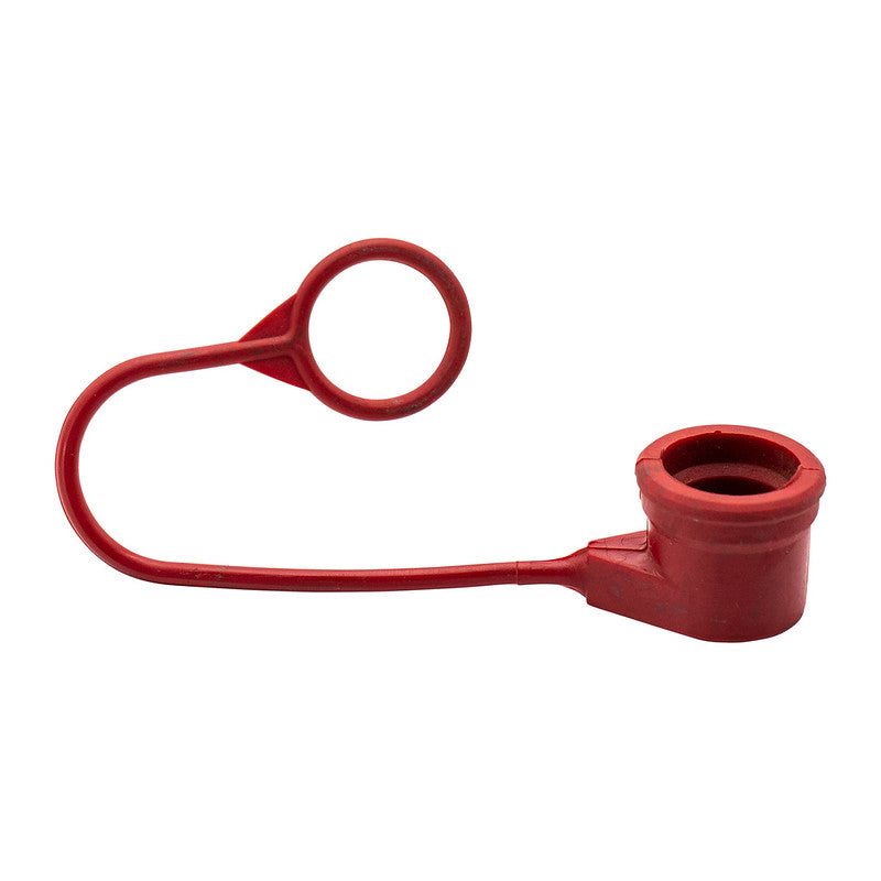 Hydraulic quick-connect fitting protector for railway power pack and tool connections.