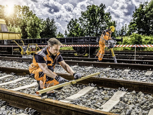 ROMEAS RCAD digital track gauge in use on railway track measuring rail gauge