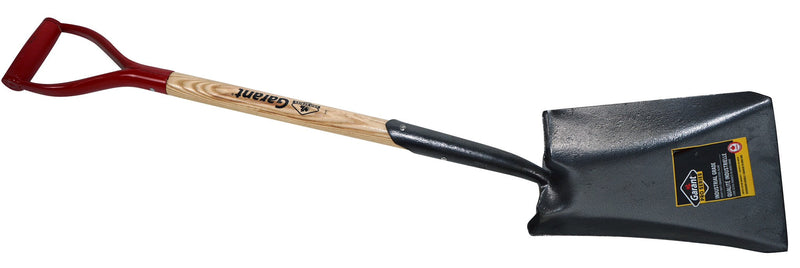 Square point D-handle railroad track shovel with tempered steel blade and ash D-grip handle